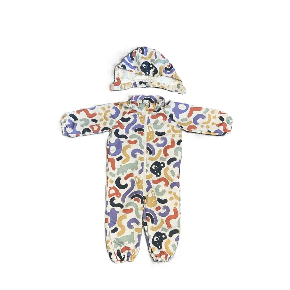 HM Kids Abstract Print Hooded Shell Suit 12-18M Multicolor One Piece Rain Suit